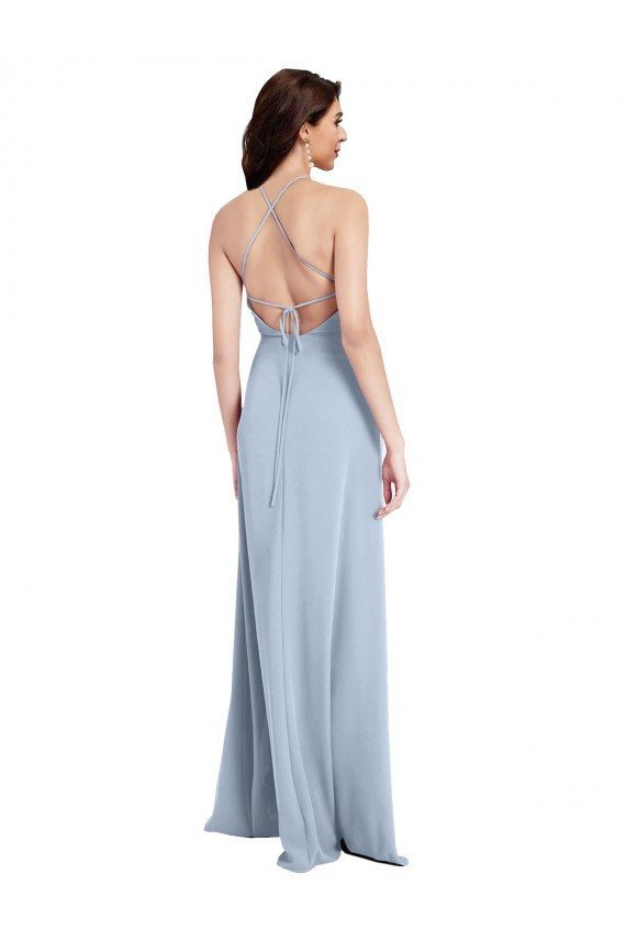 Fit and Flare High Neck Formal Crepe Bridesmaid Dress / Prom Dress with Side Slit Bristol