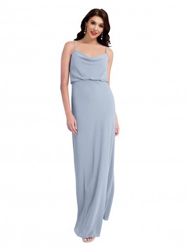 Draped Cowl Neck Long Formal Crepe Bridesmaid Dress / Prom Dress with Spaghetti Straps Bristol