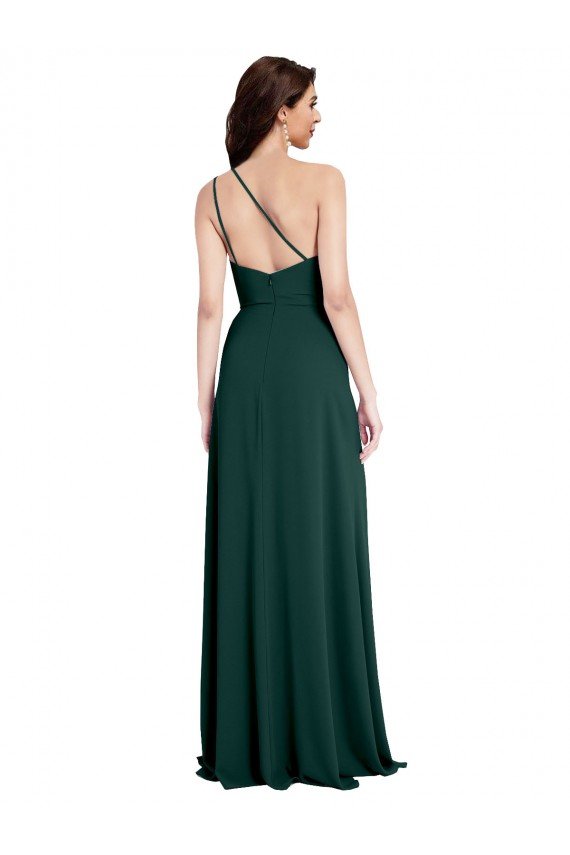 A-Line Slim One Shoulder Formal Crepe Bridesmaid Dress / Prom Dress with Asymmetrical Straps and Side Slit Bristol