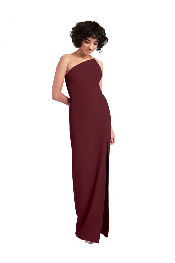 Sleek One Shoulder Long Formal Crepe Bridesmaid Dress / Prom Dress with Daring Slit Bristol