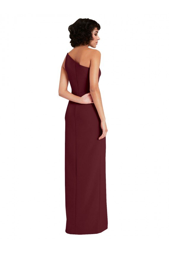 Sleek One Shoulder Long Formal Crepe Bridesmaid Dress / Prom Dress with Daring Slit Bristol
