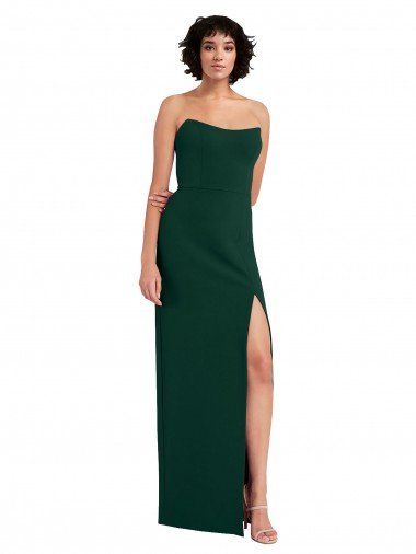 Scooped Strapless Neckline Formal Crepe Bridesmaid Dress / Prom Dress with Side Slit Bristol