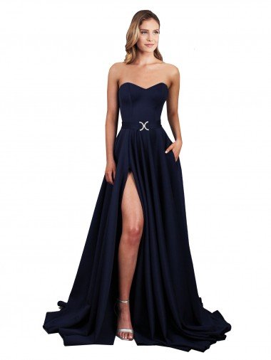 Sweetheart Neckline Low Back Long Formal Crepe Bridesmaid Dress / Prom Dress with High Leg Spit Bristol