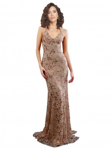 Floral Patterned Backless V-Neckline Sequin Formal Bridesmaid Dress / Prom Dress Bristol