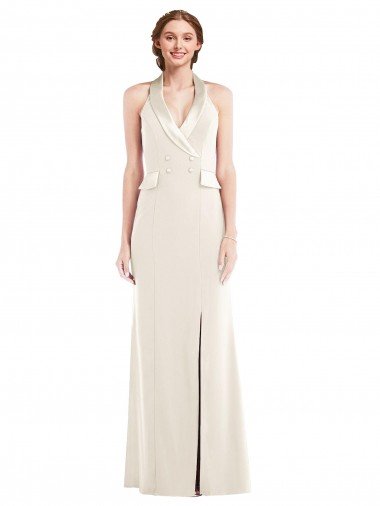 Halter Tuxedo Maxi Bridesmaid Dress / Prom Dress with Front Slit Bristol