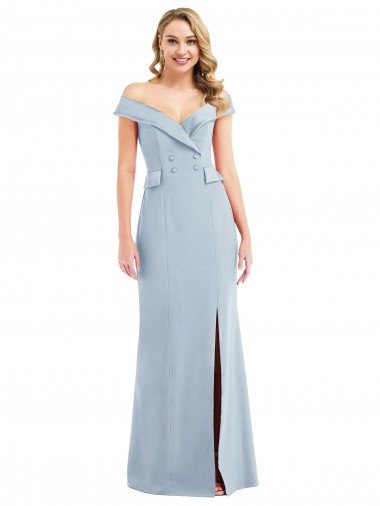 Off the Shoulder Tuxedo Maxi Bridesmaid Dress / Prom Dress with Front Slit Bristol