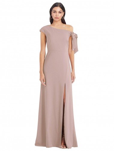 Off the Shoulder Tie Detail Maxi Formal Crepe Bridesmaid Dress / Prom Dress with Front Slit Bristol
