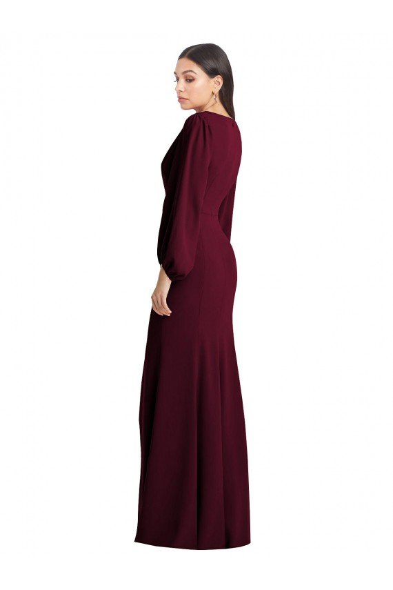 Long Puff Sleeve V-Neck Trumpet Bridesmaid Maxi Dress Bristol