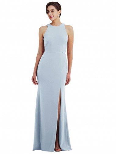 Cutout Open Back Halter Maxi Formal Crepe Bridesmaid Dress / Prom Dress with Scarf Tie Bristol