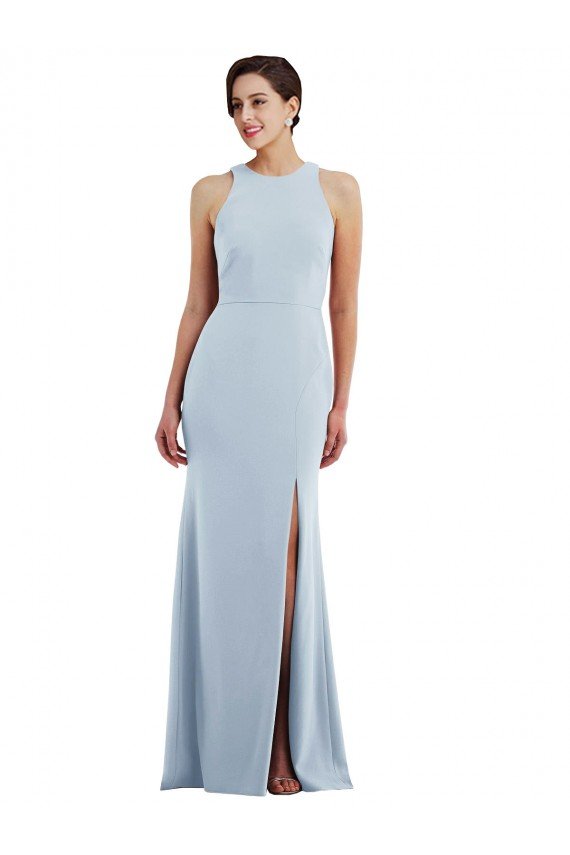 Cutout Open Back Halter Maxi Formal Crepe Bridesmaid Dress / Prom Dress with Scarf Tie Bristol