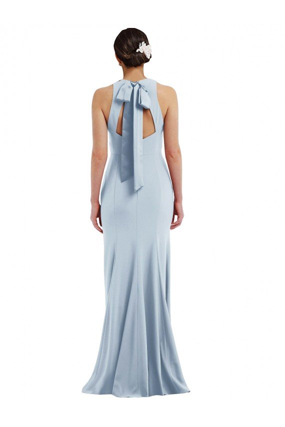 Cutout Open Back Halter Maxi Formal Crepe Bridesmaid Dress / Prom Dress with Scarf Tie Bristol