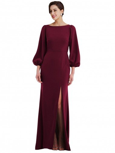 Bishop Sleeve Open Back Trumpet Formal Crepe Bridesmaid Dress / Prom Dress with Scarf Tie Bristol