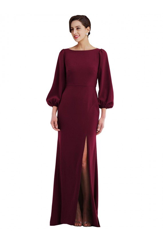 Bishop Sleeve Open Back Trumpet Formal Crepe Bridesmaid Dress / Prom Dress with Scarf Tie Bristol