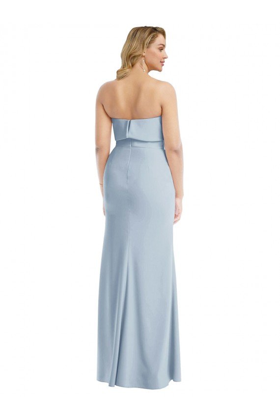 Strapless Overlay Bodice Crepe Maxi Bridesmaid Dress / Prom Dress with Front Slit Bristol
