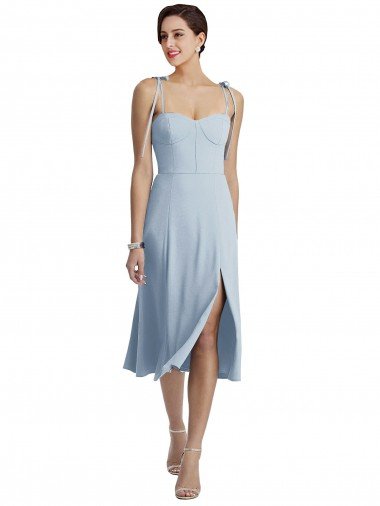 Midi Cocktail Length Bustier Crepe Bridesmaid Dress / Prom Dress with Back Bow Straps Bristol