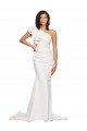 Ruched Long Sweep Train Crepe Bridesmaid Dress / Prom Dress with Shoulder Ruffles Bristol