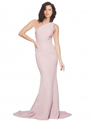 Long Sweep Train One Shoulder Crepe Bridesmaid Dress / Prom Dress with Side Leg Split Bristol