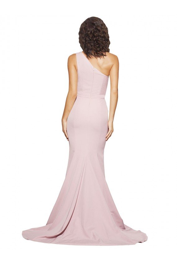 Long Sweep Train One Shoulder Crepe Bridesmaid Dress / Prom Dress with Side Leg Split Bristol