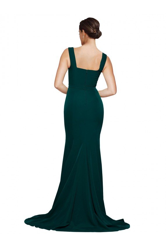 Fitted Square Neck Long Crepe Bridesmaid Dress / Prom Dress with Train and Side Split Bristol
