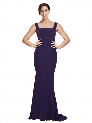 Square Neck Long Sweep Train Crepe Bridesmaid Dress / Prom Dress with Thick Straps Bristol