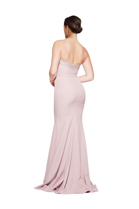 Straight Neck Long Strapless Formal Crepe Bridesmaid Dress / Prom Dress with Soft Tulle Overlay and Small Train Bristol