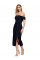 Fitted Short Cocktail Midi Length Off the Shoulder Formal Crepe Bridesmaid Dress / Prom Dress with Side Split and Waist Tie Bristol