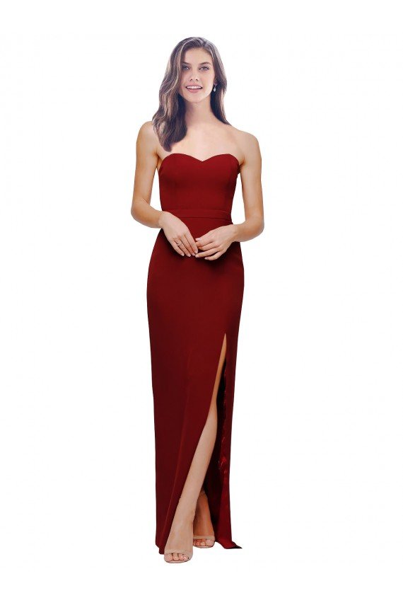 Straight Pencil Skirt Long Sweetheart Formal Crepe Bridesmaid Dress / Prom Dress with High Side Split Bristol
