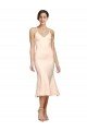 Midi Cocktail Length V-Neckline Crepe Bridesmaid Dress / Prom Dress with Thin Straps and Fulted Skirt Bristol