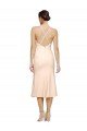 Midi Cocktail Length V-Neckline Crepe Bridesmaid Dress / Prom Dress with Thin Straps and Fulted Skirt Bristol