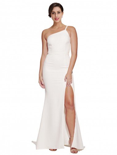 Long Sweep Train Crepe Bridesmaid Dress / Prom Dress with Side Split and One Strap Bristol