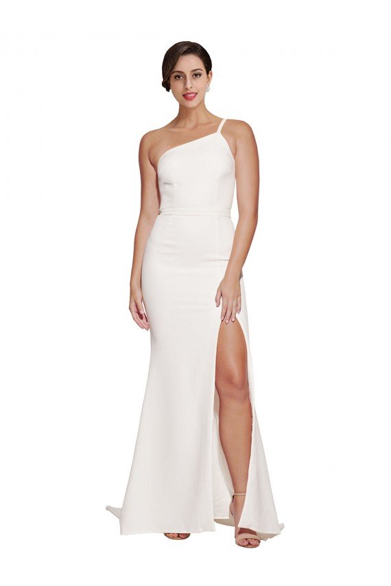 Long Sweep Train Crepe Bridesmaid Dress / Prom Dress with Side Split and One Strap Bristol