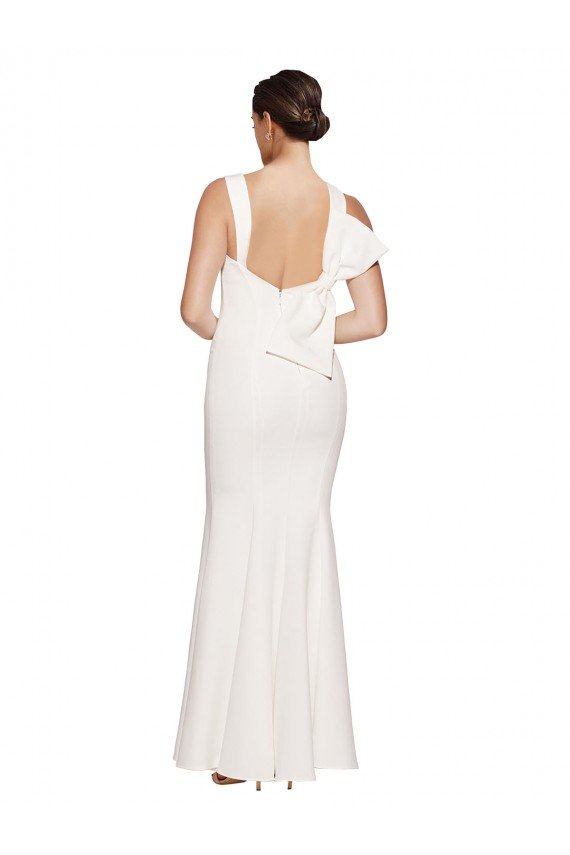 Full Length Square Neck Formal Crepe Bridesmaid Dress / Prom Dress with Asymmetrical Straps and Bow Back Bristol