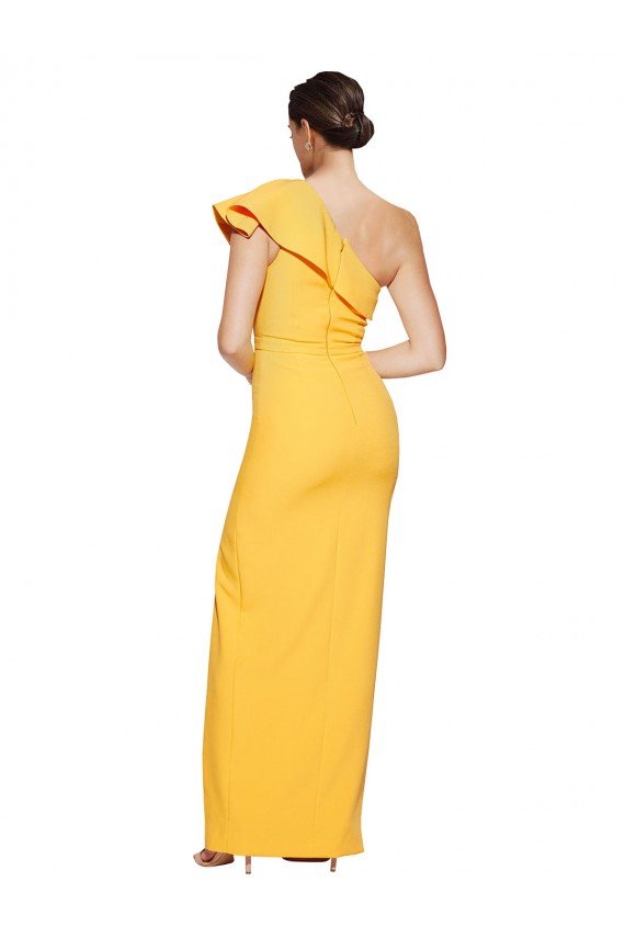 One Shoulder Floor Length Formal Crepe Bridesmaid Dress / Prom Dress with Thigh High Split Bristol