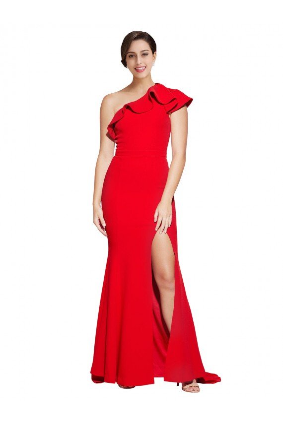 One Shoulder Long Sweep Train Crepe Bridesmaid Dress / Prom Dress with Thigh High Split Bristol