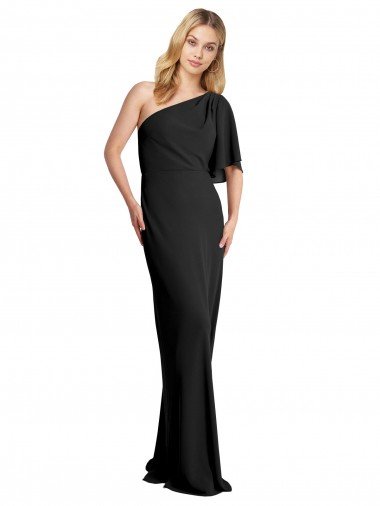 Pleated One Shoulder Flutter Sleeves Slim Formal Crepe Bridesmaid Dress / Prom Dress Bristol