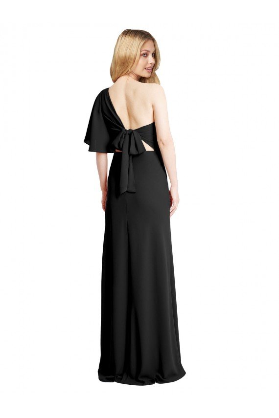 Pleated One Shoulder Flutter Sleeves Slim Formal Crepe Bridesmaid Dress / Prom Dress Bristol