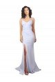 Simple Mermaid V-Neck Long Crepe Beach Wedding Dress with Right Slit Bristol