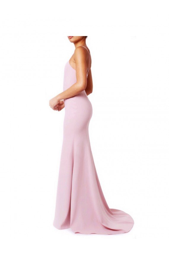 Square Neck Criss Cross Open Back Slim Crepe Bridesmaid Dress / Prom Dress with Spaghetti Straps Bristol
