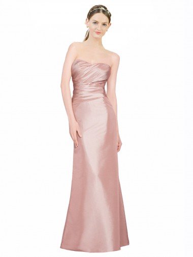 Long Strapless Formal Stretch Satin Bridesmaid Dress / Prom Dress with Pleats and Low Back Bristol