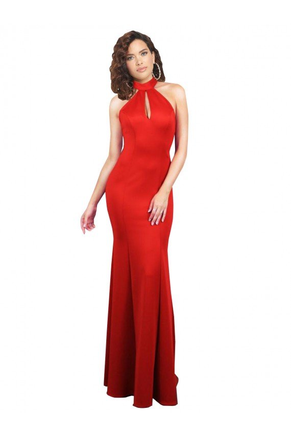 Halter Neck keyhole Front Back Long Formal Stretch Satin Bridesmaid Dress / Prom Dress Bristol