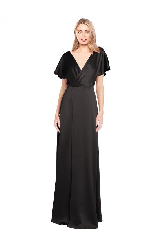 Cap Sleeves Open Back Long Formal Stretch Satin Bridesmaid Dress / Prom Dress Bristol