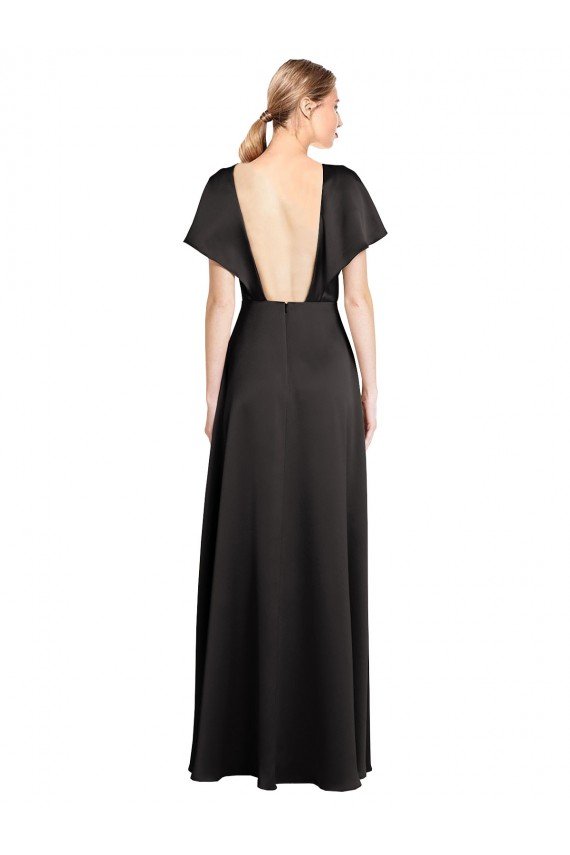 Cap Sleeves Open Back Long Formal Stretch Satin Bridesmaid Dress / Prom Dress Bristol