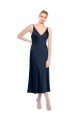 V-Neck Midi Length Short Cocktail Formal Stretch Satin Bridesmaid Dress / Prom Dress V-Back Bristol