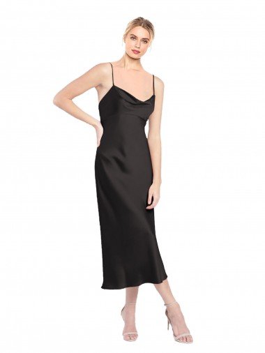 Cowl Neck Midi Length Short Cocktail Formal Stretch Satin Slip Bridesmaid Dress / Prom Dress Bristol