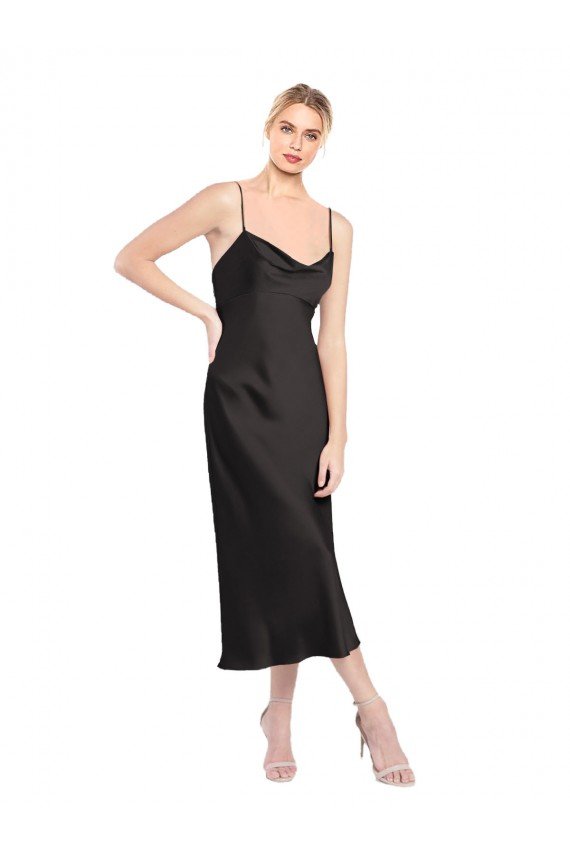 Cowl Neck Midi Length Short Cocktail Formal Stretch Satin Slip Bridesmaid Dress / Prom Dress Bristol