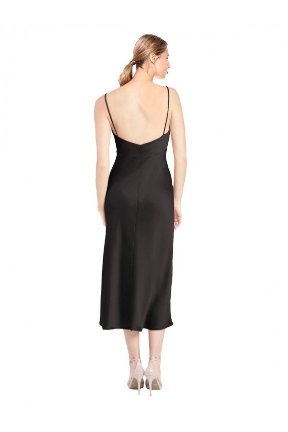 Cowl Neck Midi Length Short Cocktail Formal Stretch Satin Slip Bridesmaid Dress / Prom Dress Bristol