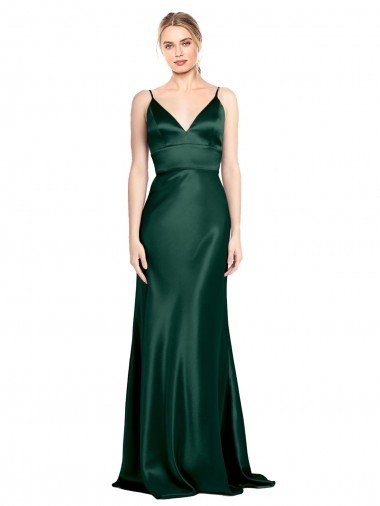 High V-Neck Long Full Length Sheath Formal Stretch Satin Bridesmaid Dress / Prom Dress Bristol