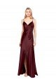 Sleek Spaghetti Straps V-Neck Formal Stretch Satin Bridesmaid Dress / Prom Dress with Center Front Slit Bristol