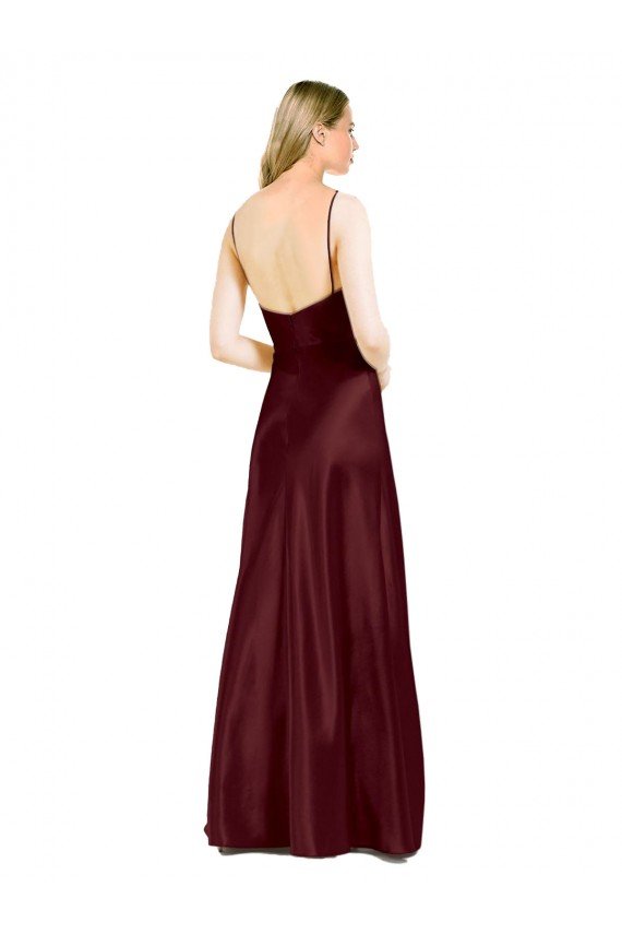 Sleek Spaghetti Straps V-Neck Formal Stretch Satin Bridesmaid Dress / Prom Dress with Center Front Slit Bristol