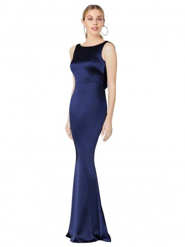 Sheath High Neck Formal Stretch Satin Bridesmaid Dress / Prom Dress Low Back Bristol